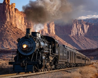 Alter Ironsides Dampfzug Druck | Südutah Canyon Eisenbahn Fotografie Wandkunst