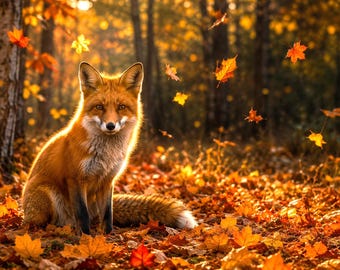 Décoration murale Renard roux, Impression faune automnale, Décoration forêt d'automne, Photographie de renard