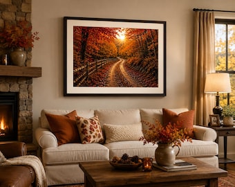 Tableau mural « Route de campagne d'automne » – Photographie de paysage forestier automnal