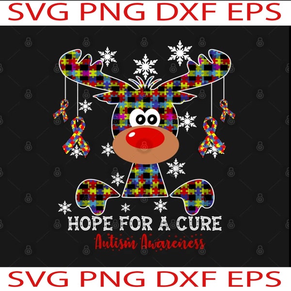 Reindeer Hope For A Cure Autism Awareness Christmas Svg Cricut File