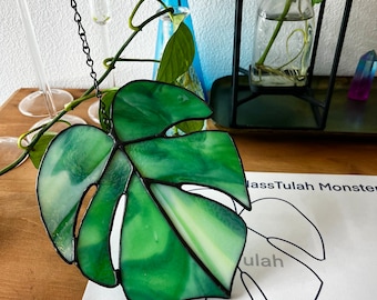 Monstera Plant Leaf Stained Glass Pattern PDF