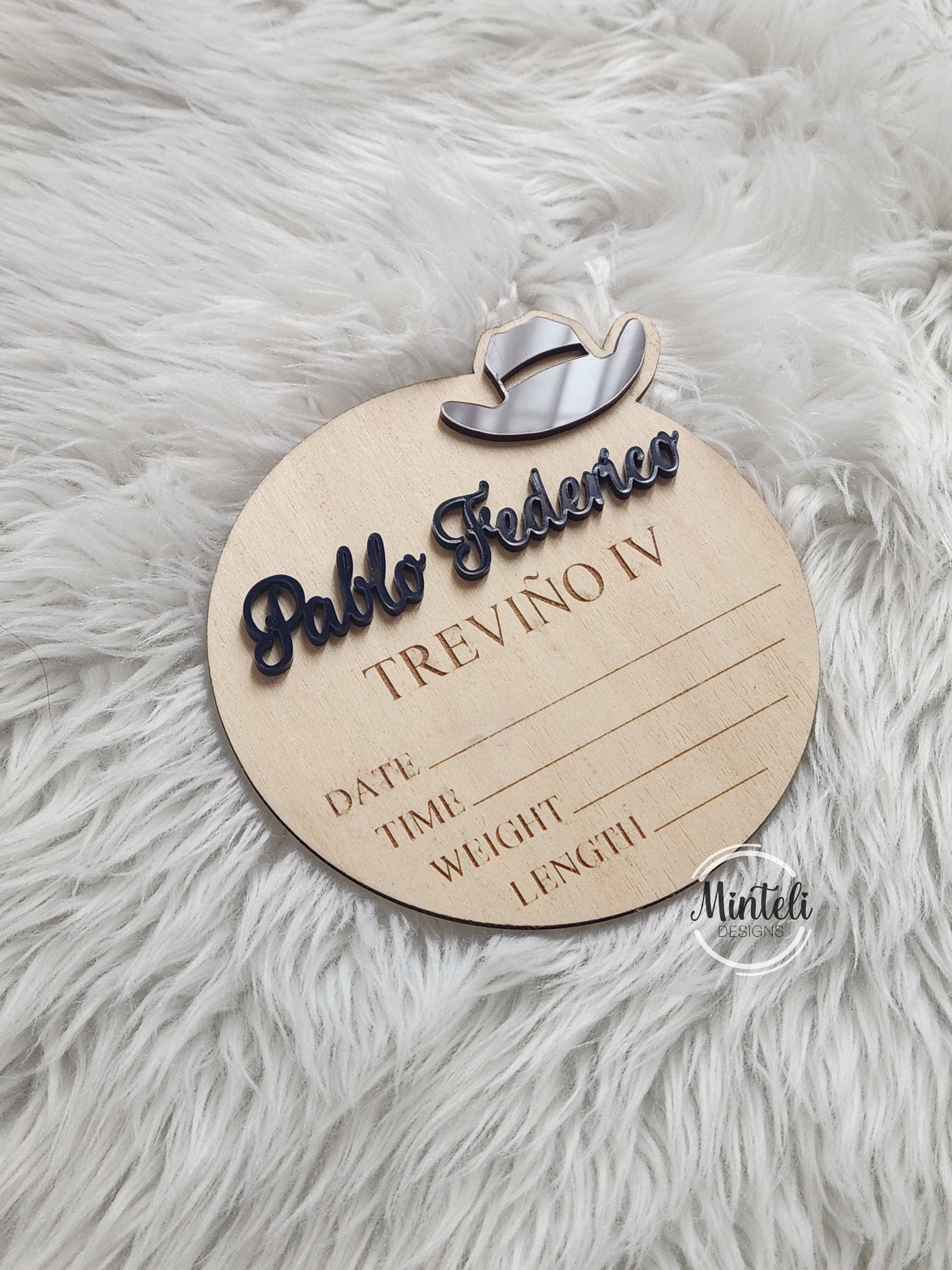 Newborn Baby Custom Birth Stats Circular Wood Sign With Acrylic Name ...