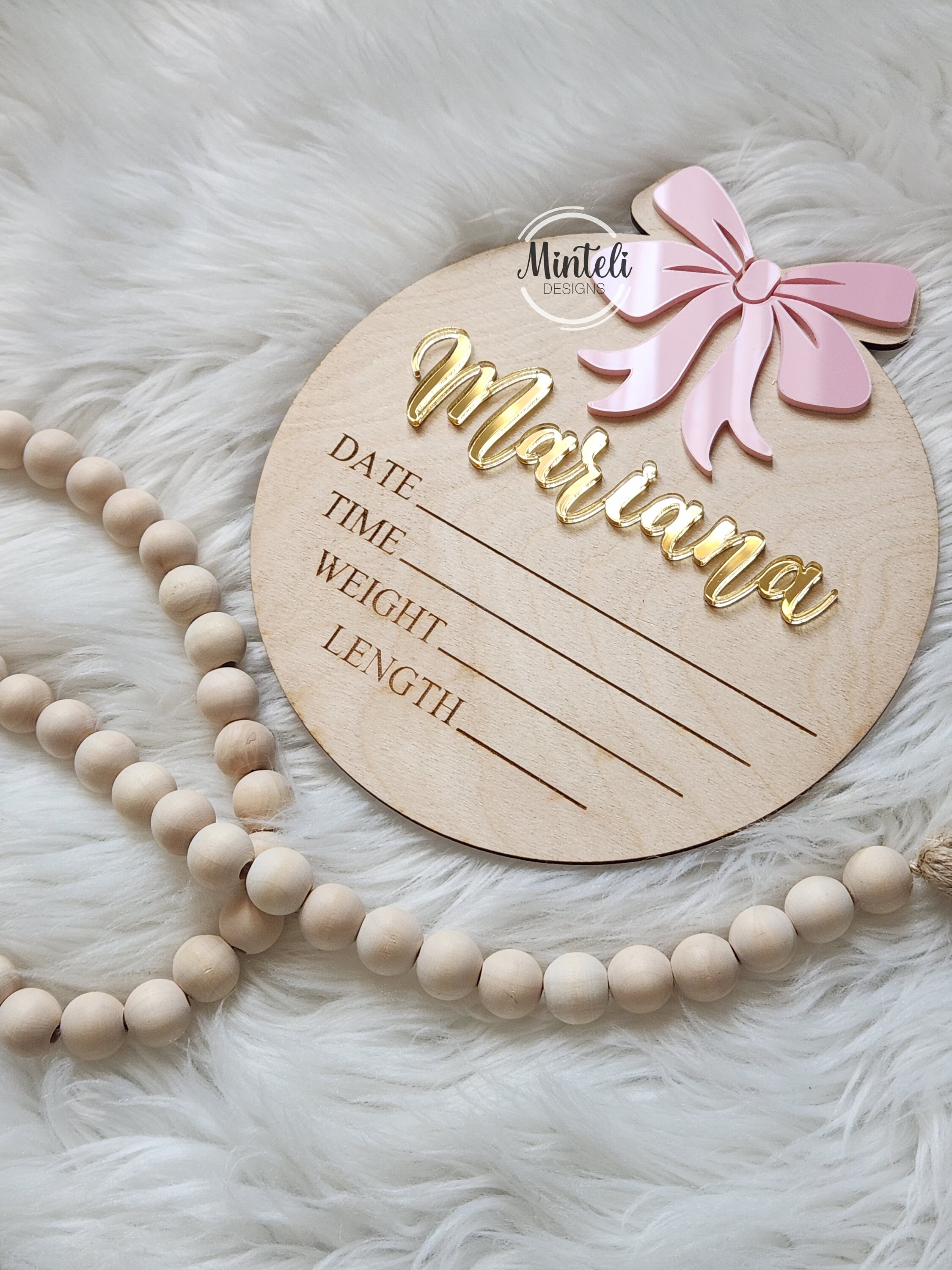 Newborn Baby Custom Birth Stats Circular Wood Sign With Acrylic Name ...
