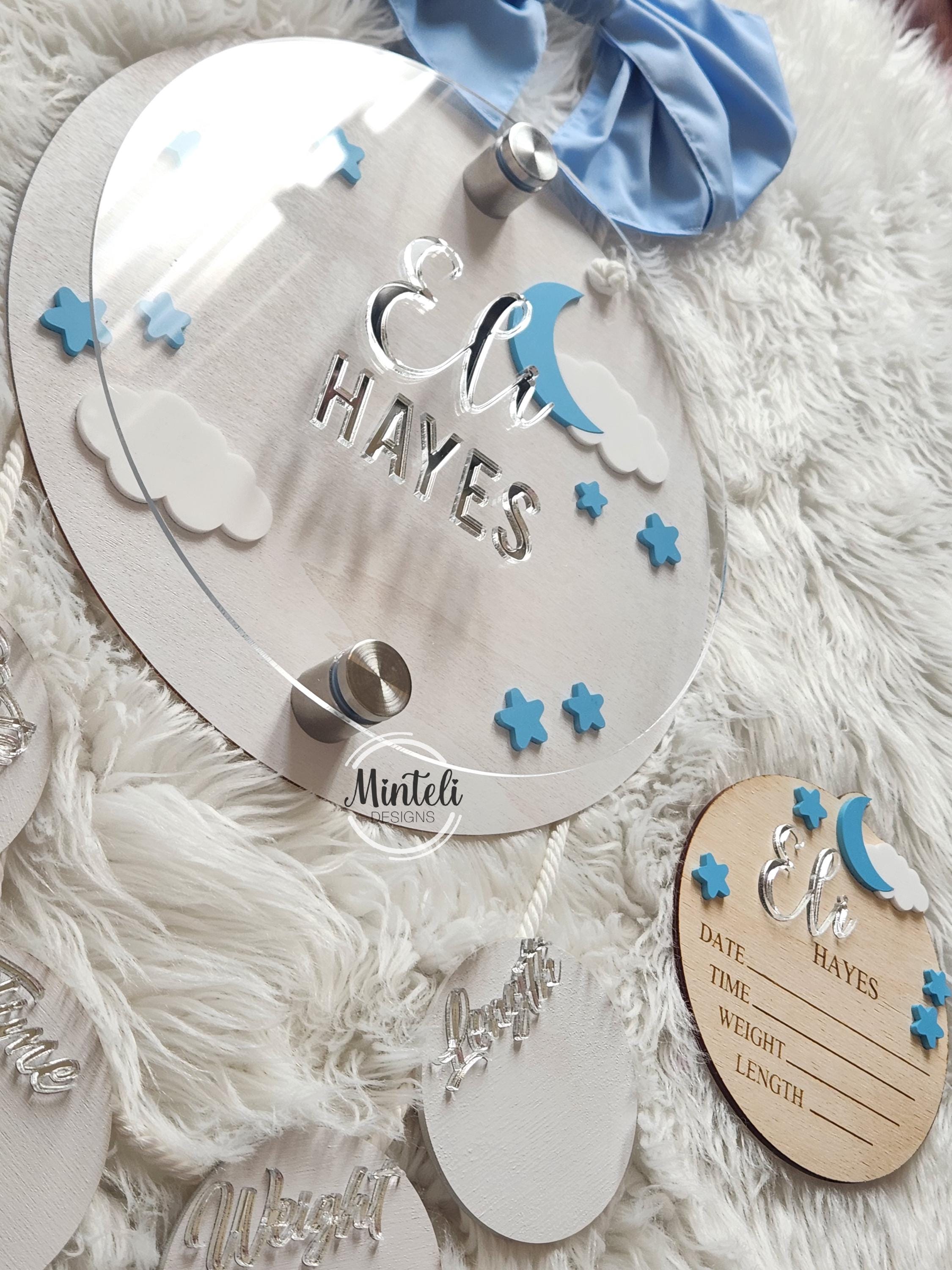 Newborn Baby Birth Stats Board Wood & Acrylic, 3d Style, Nursery Modern ...