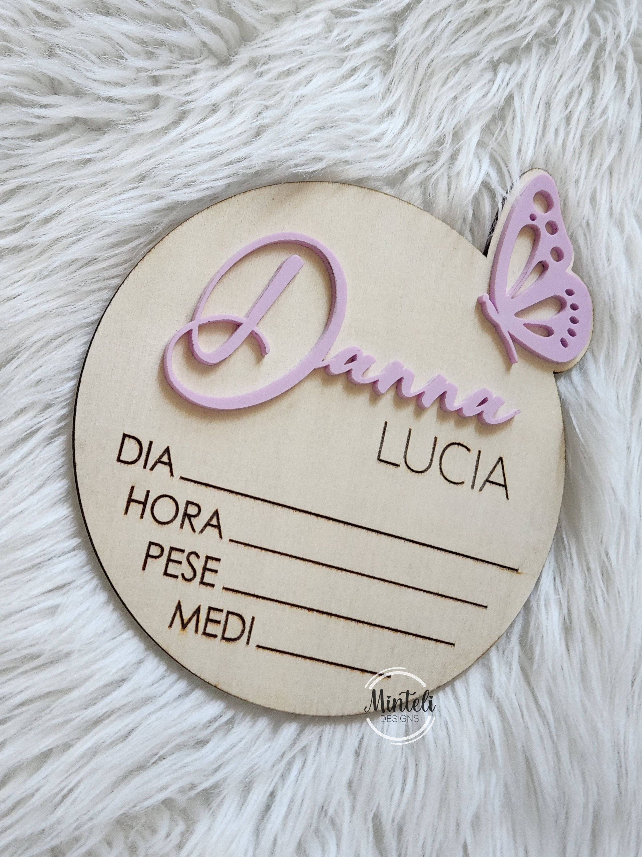 Newborn Baby Custom Birth Stats Circular Wood Sign With Acrylic Name ...