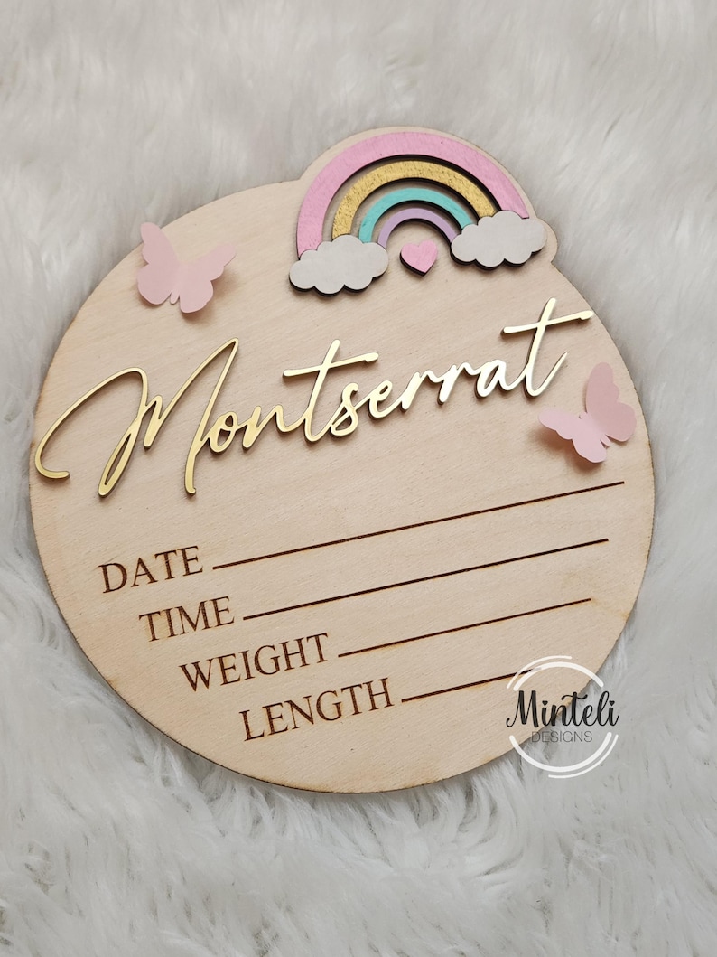 Rainbow Theme Newborn Baby Birth Stats Board Wood Acrylic Sign, 3d ...
