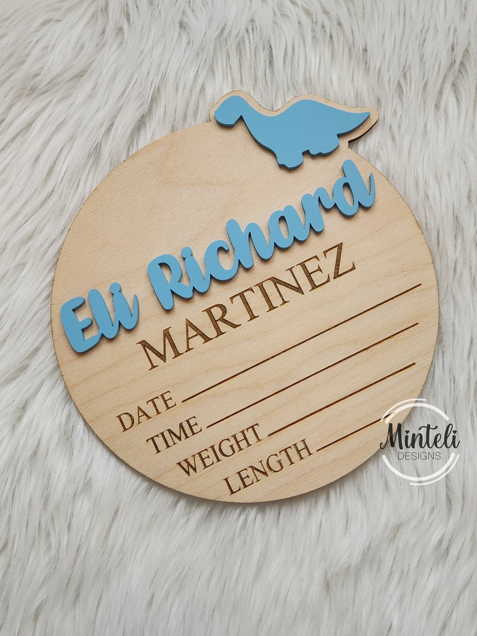 Newborn Baby Custom Birth Stats Circular Wood Sign With Acrylic Name ...