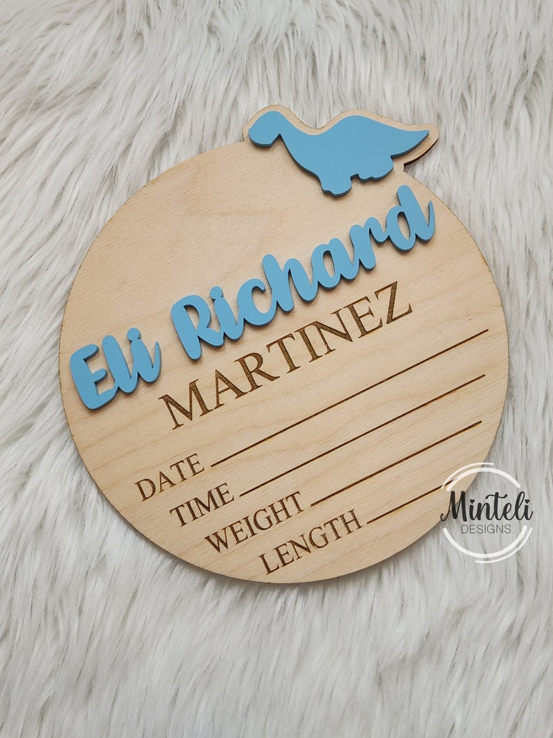 Newborn Baby Custom Birth Stats Circular Wood Sign With Acrylic Name ...