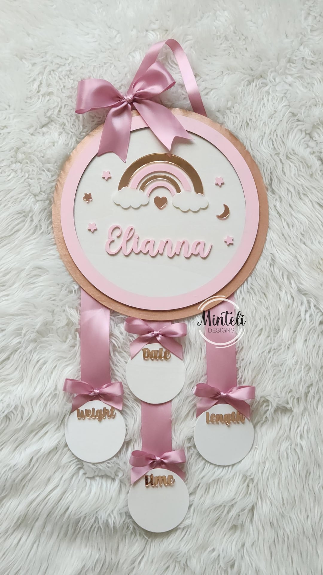 Rainbow Theme Decor Baby Birth Stats Board Sign Wood Acrylic Elegant ...