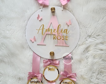 Newborn Baby Birth Stats Board Hanger wood & acrylic, 3d Style, nursery modern decor, hospital door sign decor, Initial - Colgante hospital