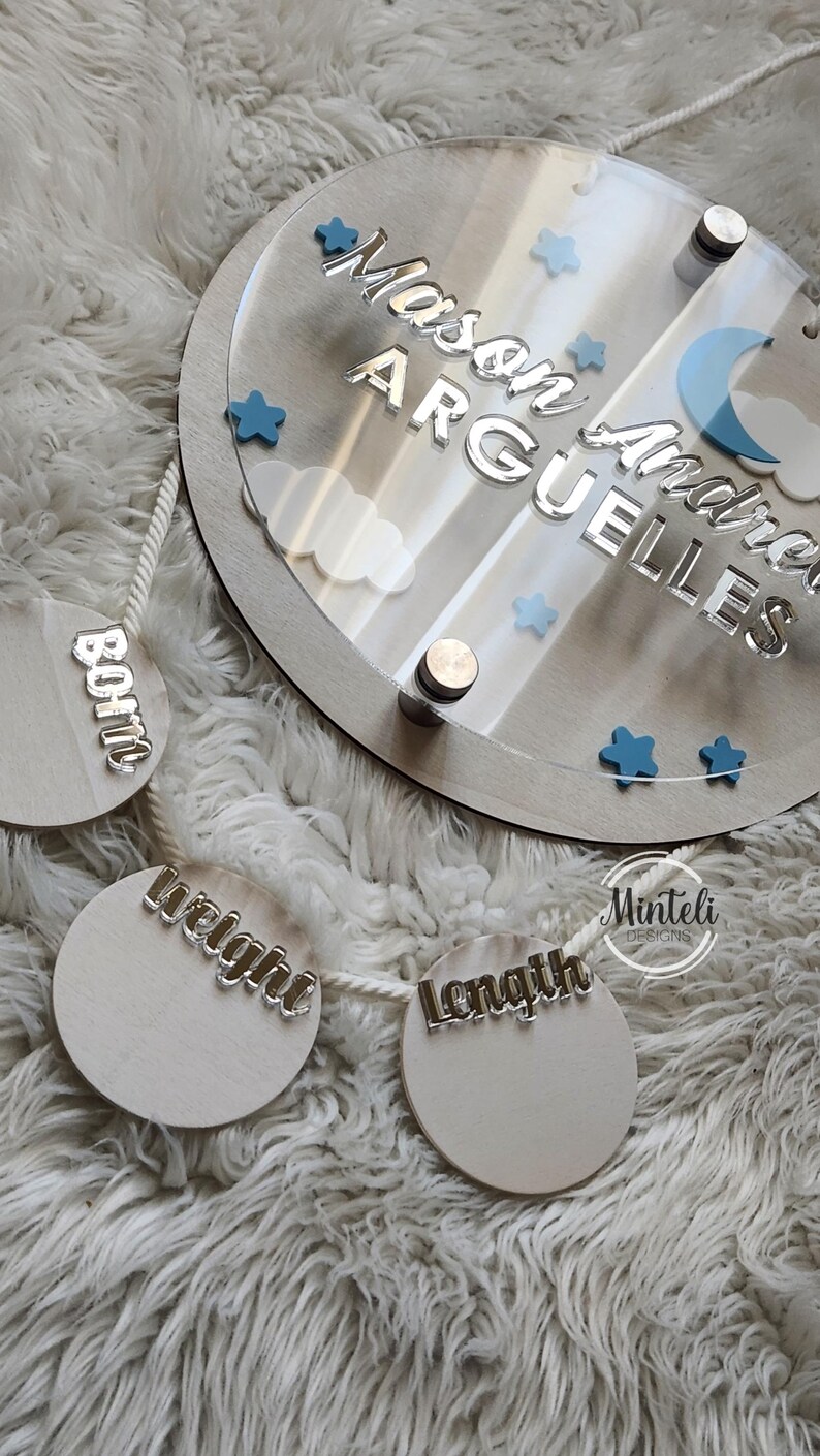 Newborn Baby Birth Stats Board Wood and Acrylic, 3d Style, Nursery ...