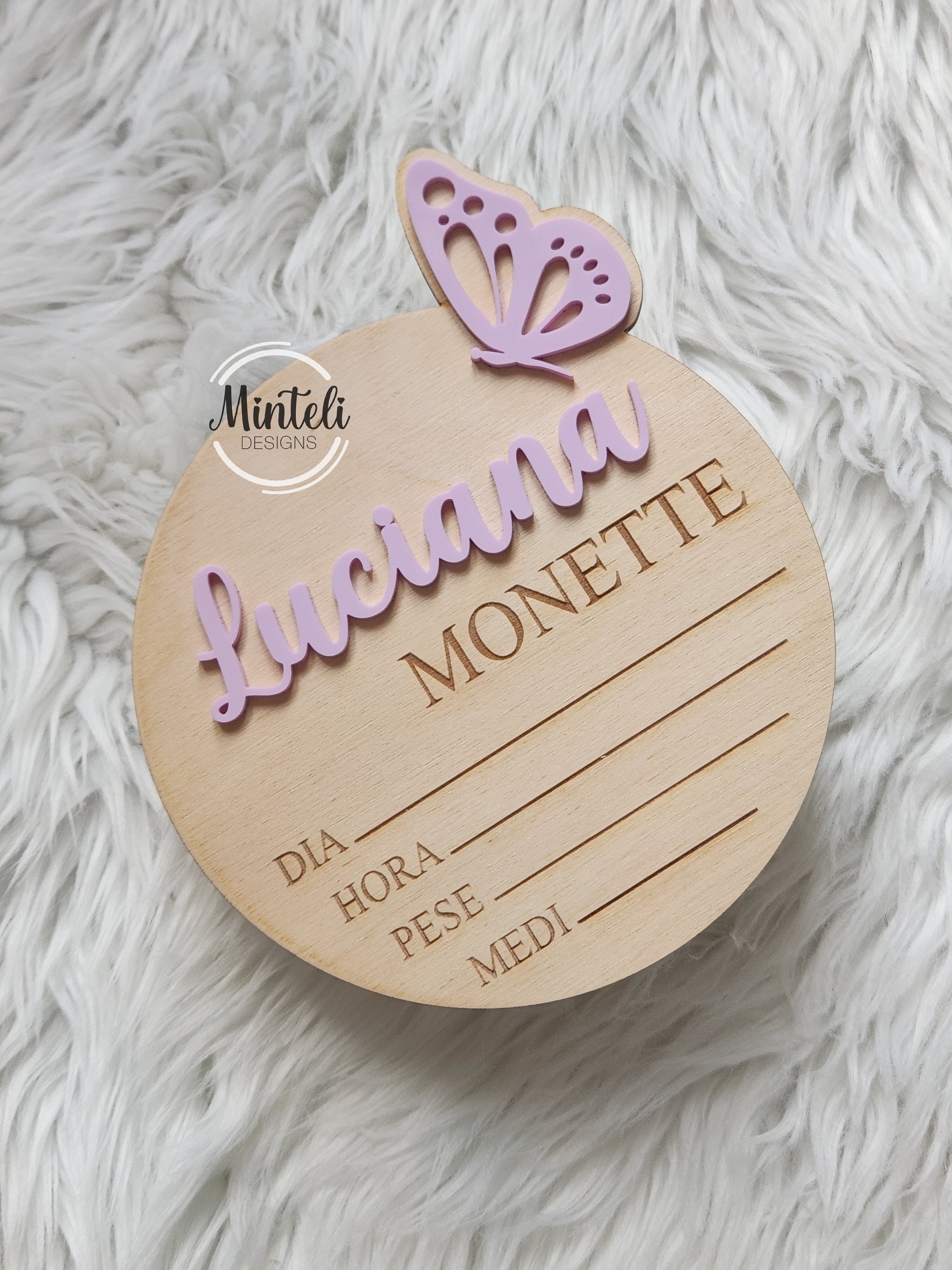 Newborn Baby Custom Birth Stats Circular Wood Sign With Acrylic Name ...