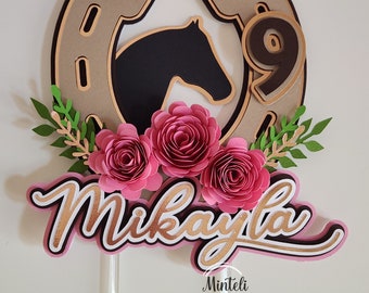 Country Western Horse Lover, Horse Shoe Personalized Cake Topper or any color combo, for Birthday, Cake Smash, Photoshoot, etc