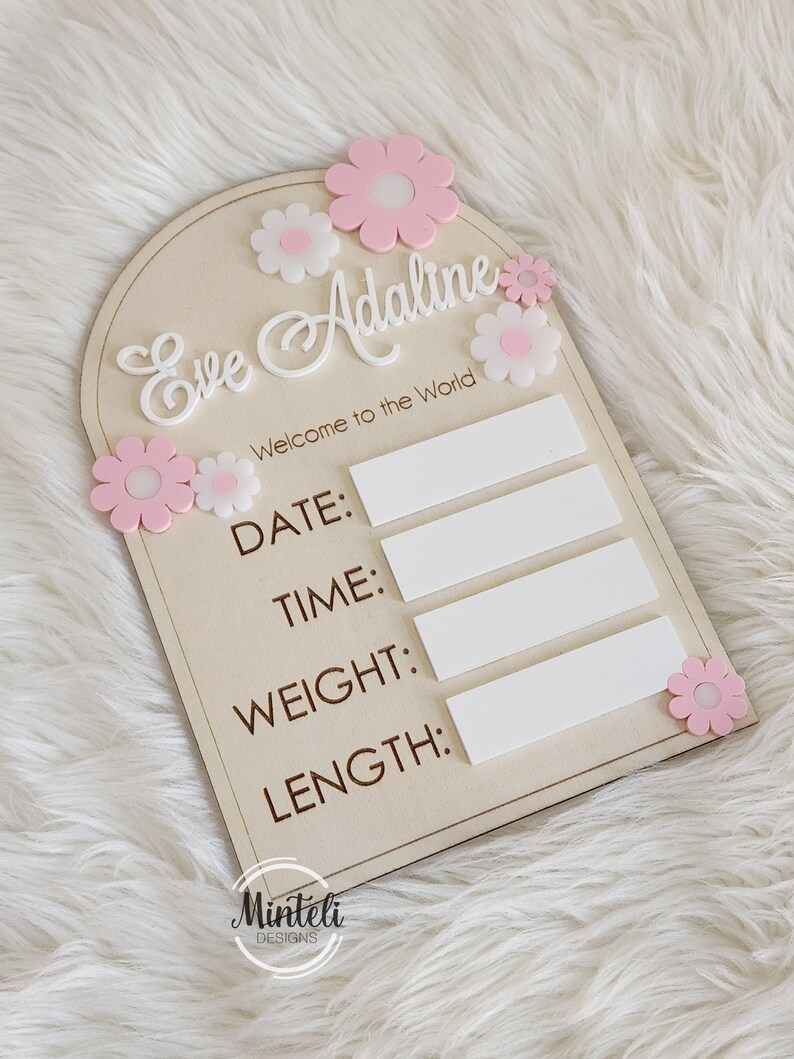 Newborn Baby Custom Birth Stats Board Sign Wood and Acrylic Elegant ...