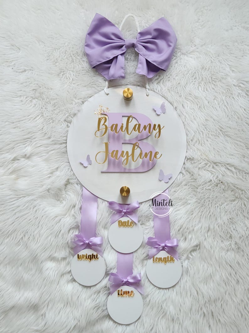 Newborn Baby Birth Stats Board Hanger Wood & Acrylic, 3d Style, Nursery ...