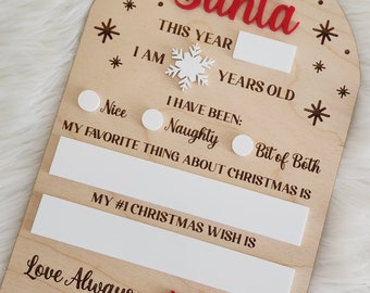 Custom Christmas Dear Santa Board Sign / Wood and acrylic elegant sign, modern xmas letter sign board for kids / Erasable Christmas Board