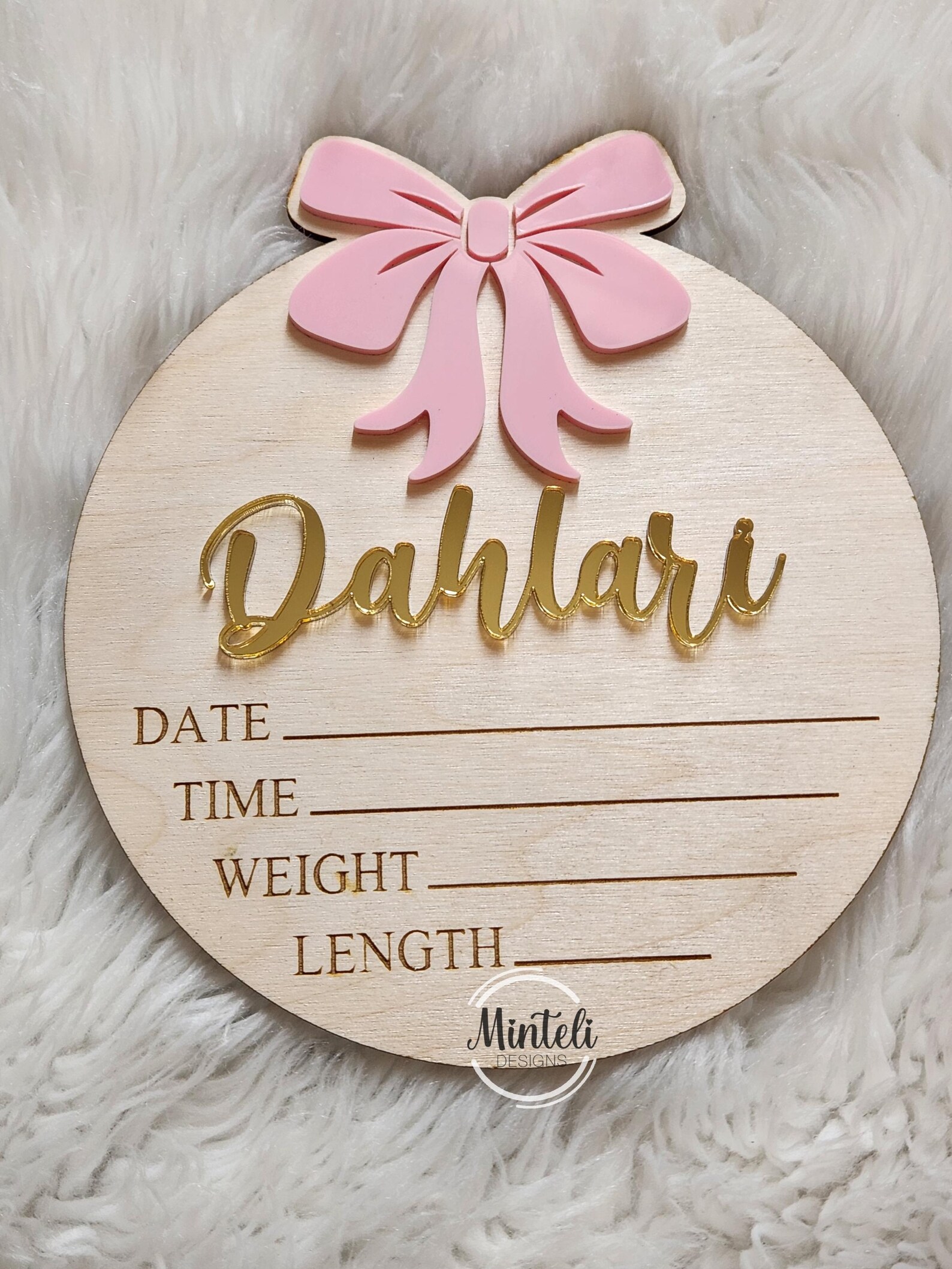 Newborn Baby Custom Birth Stats Circular Wood Sign With Acrylic Name ...