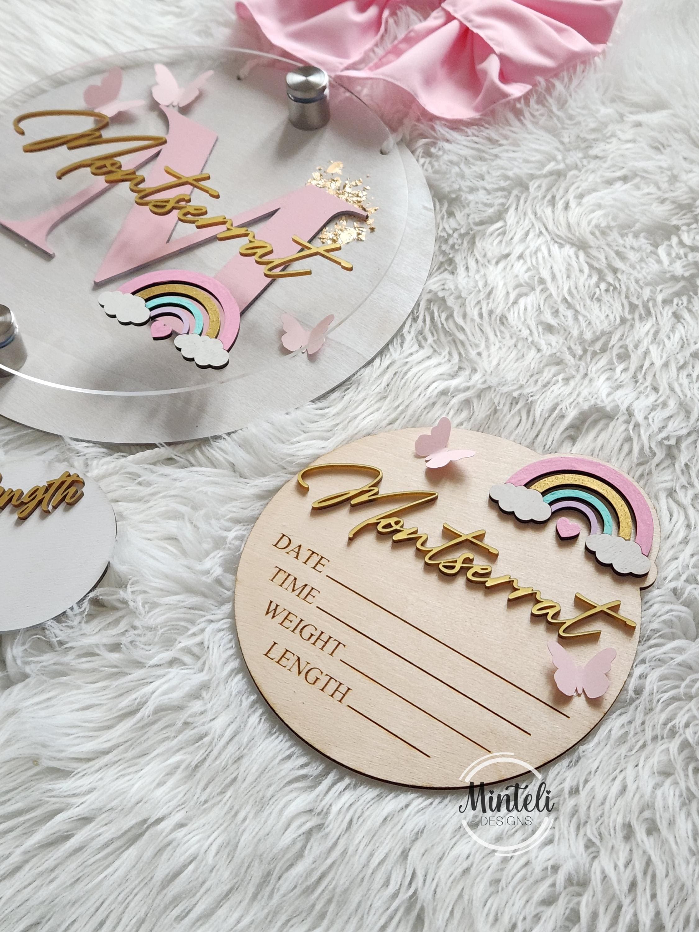 Rainbow Theme Newborn Baby Birth Stats Board Wood Acrylic Sign, 3d ...