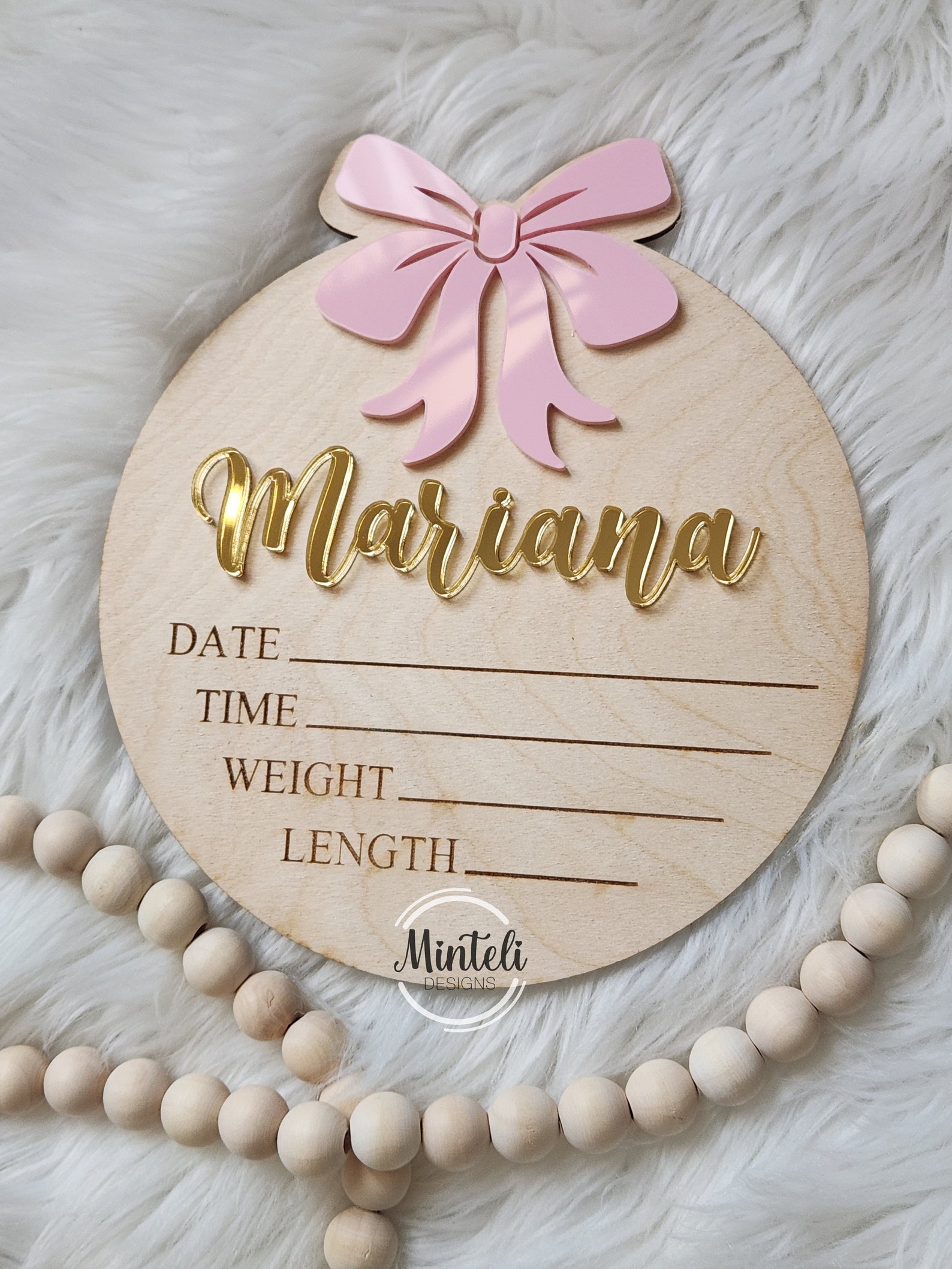 Newborn Baby Custom Birth Stats Circular Wood Sign With Acrylic Name ...