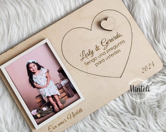 Godparents baptism proposal photo frame gift Board Sign wood - Regalo para propuesta pregunta padrinos bautizo portaretrato foto