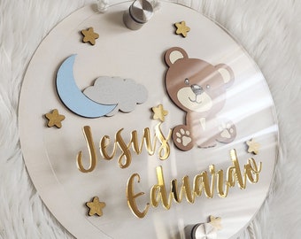 Newborn Baby Birth Stats Board wood and acrylic, 3d Style, nursery modern decor, hospital door hanger sign decor, teddy bear or any theme