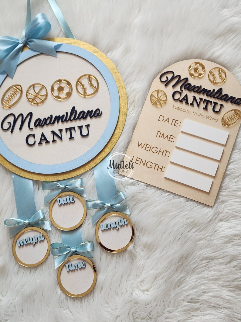 Newborn Baby Custom Birth Stats Board Sign Wood & Acrylic, Sports Theme ...