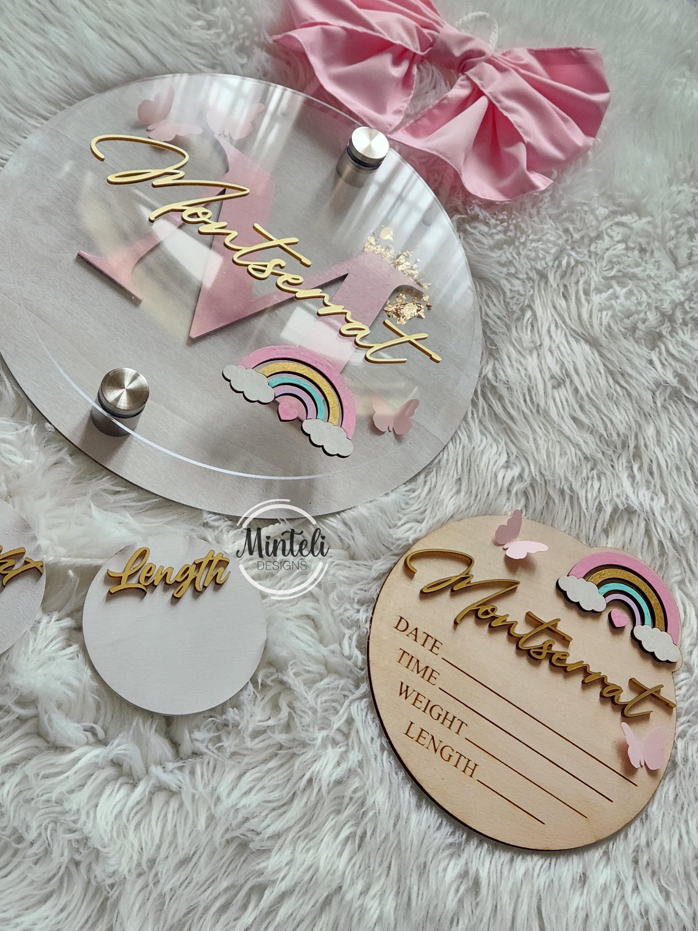 Rainbow Theme Newborn Baby Birth Stats Board Wood Acrylic Sign, 3d ...