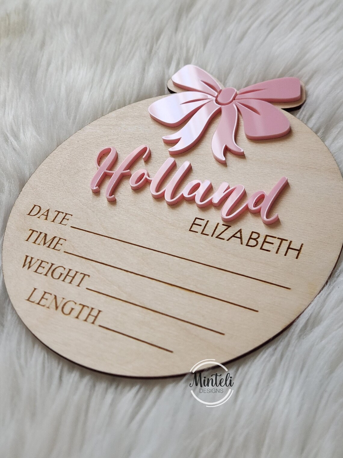 Newborn Baby Custom Birth Stats Circular Wood Sign With Acrylic Name ...