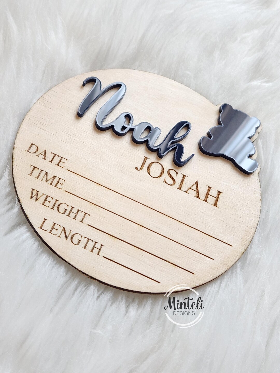 Newborn Baby Custom Birth Stats Circular Wood Sign With Acrylic Name ...