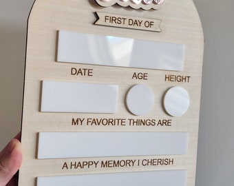 First Day of School custom Board Sign for Toddlers/kids back to school wood and acrylic elegant sign