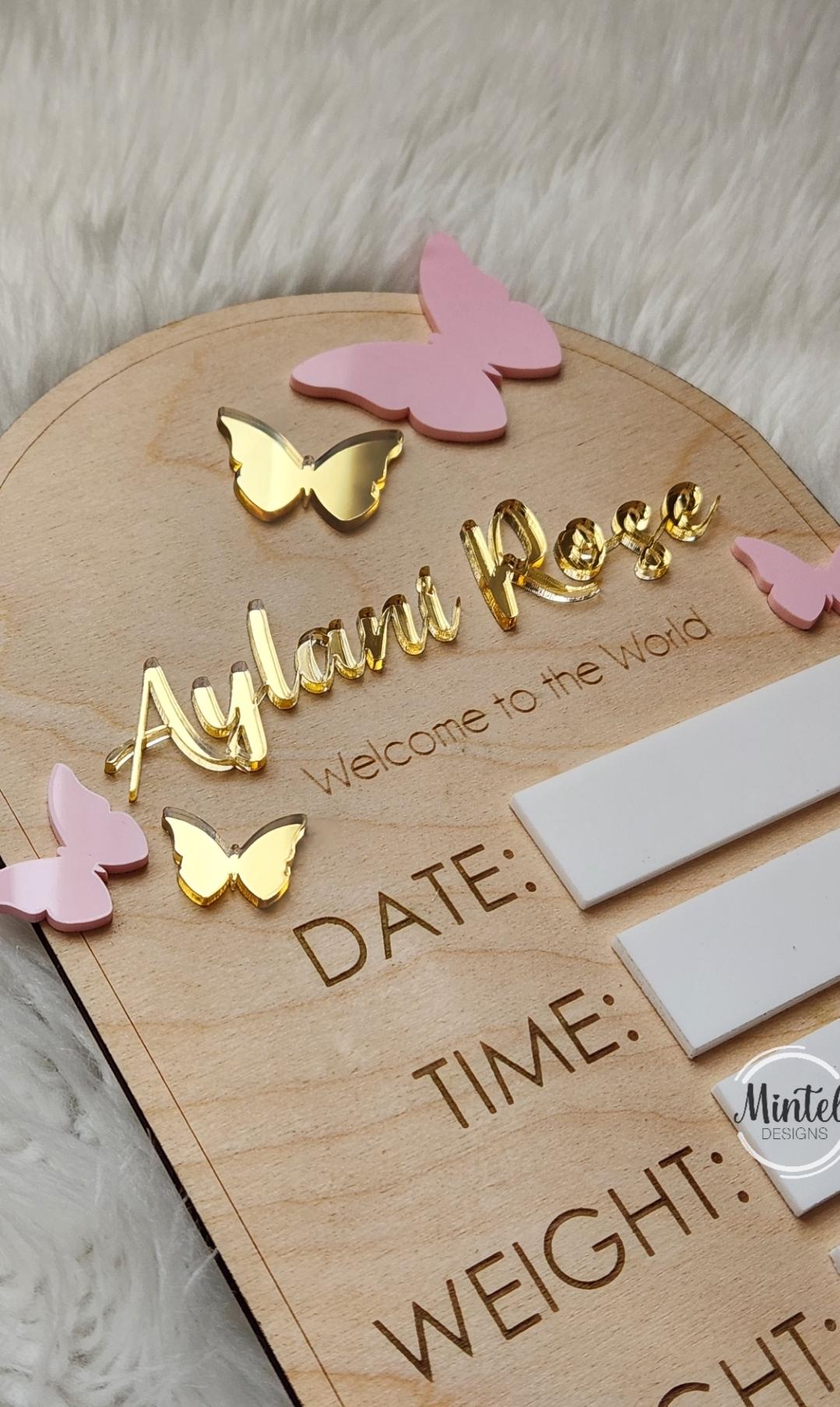 Newborn Baby Custom Birth Stats Board Sign Wood and Acrylic Elegant ...