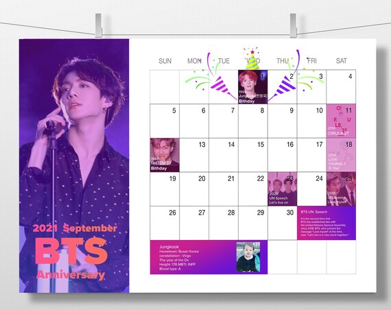 bts anniversary printable calendar 2021 bts digital poster rm etsy canada