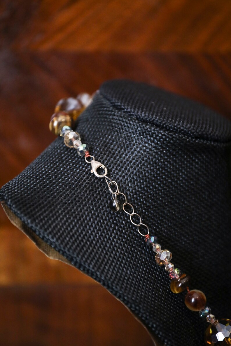 Brown /& Clear Beaded Necklace 10.75 Long