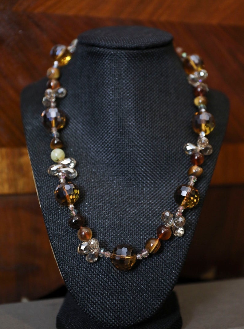 Brown /& Clear Beaded Necklace 10.75 Long