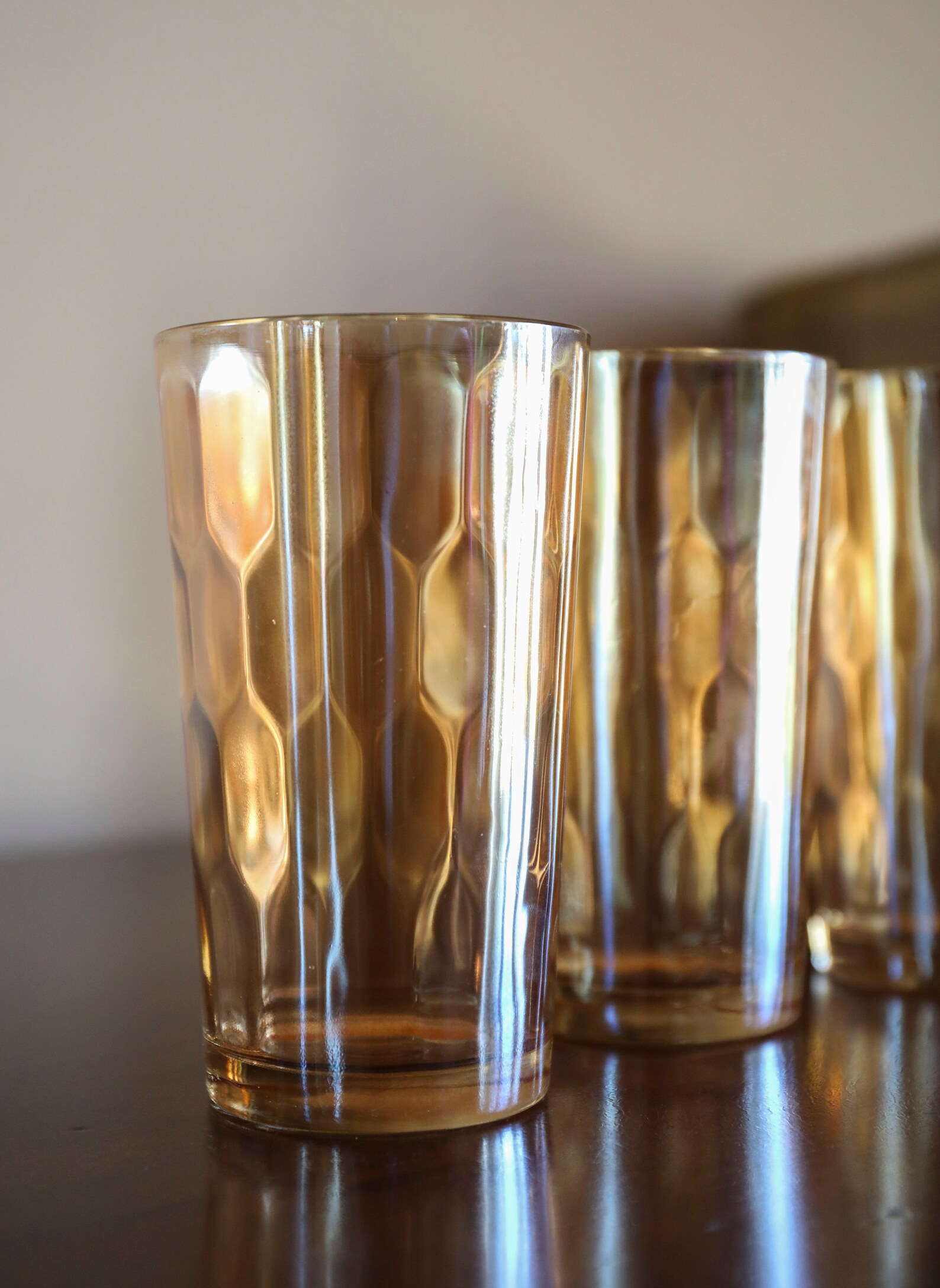 Vintage 5 Peach Carnival Glass Drinking Glasses Etsy