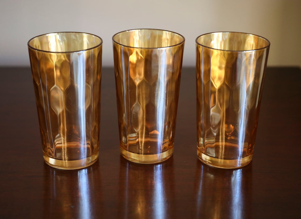 Vintage 5 Peach Carnival Glass Drinking Glasses Etsy