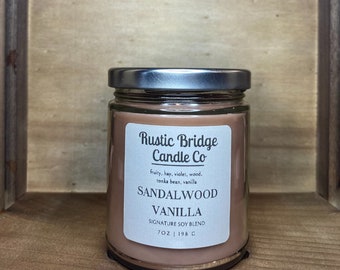 Sandalwood Vanilla - 7oz Candle Hand poured Soy Wax Blend