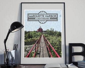 Marquette Harbor Lighthouse Vintage Style Art Print