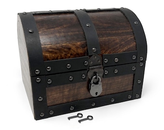 Deluxe Handmade Wooden Treasure Chest Storage Box with Real Leather Accents, Working Iron Lock & Skeleton Keys, Decorative Keepsake Chest