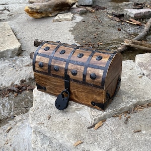 Walnut Wood Pirates Chest , Locked Wooden Box, Handmade Jewelry Chest,  Engraved Wooden Pirate Box, Vintage Wooden Memory Box 
