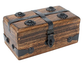 Wooden Treasure Chest Keepsake Box Flat Top (Small) by Nautical Cove