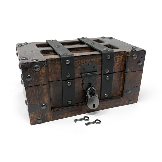 Deluxe Handmade Rectangular Wooden Treasure Chest – Flat Lid Design with Real Leather Accents, Iron Lock & Keys, Decorative Storage Box