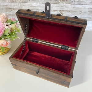 Pirate Wooden Treasure Chest with Luxurious Padded Velvet Lining
