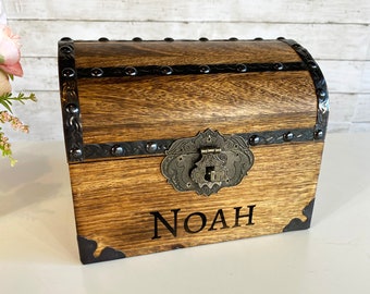 Personalized Wooden Pirate Treasure Chest, Lock and Keys Included, Wooden Storage Box, Piggy Bank For Kids, Nursery Décor, Baby Shower Gift