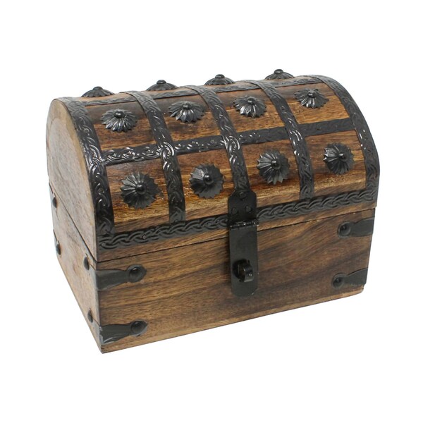 Pirate Treasure Chest Keepsake Wooden Box - Large 8 x 6 x 6"