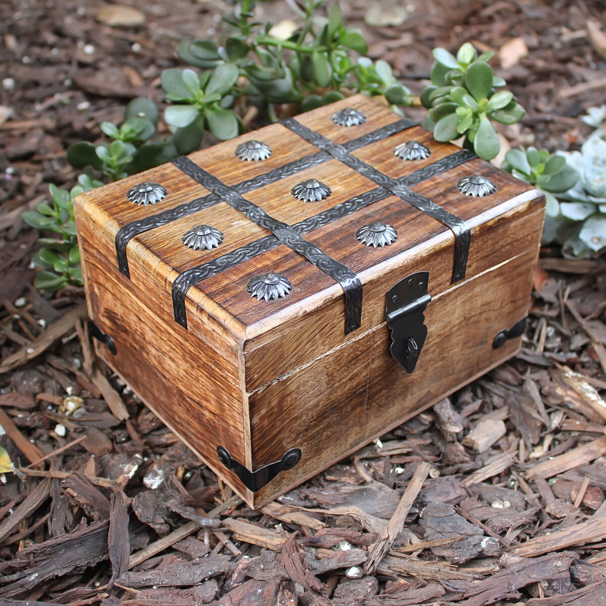 Wooden Treasure Chest Keepsake Box Flat Top Grande de Etsy