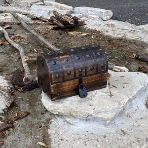 Pirate Wooden Treasure Chest with Antique Iron Lock and Skeleton Keys - Large 13 x 8.5 x 8.5&quot; - Wooden Rustic Storage and Decorative Box