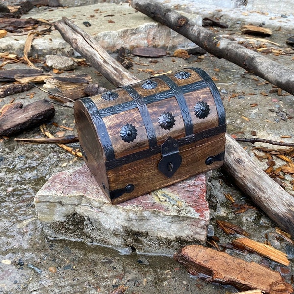 Pirate Wooden Treasure Chest - Keepsake Box - Kids Toy Chest - Rustic Storage and Decorative Wood Box - Wedding Favor - Unique Jewelry Box