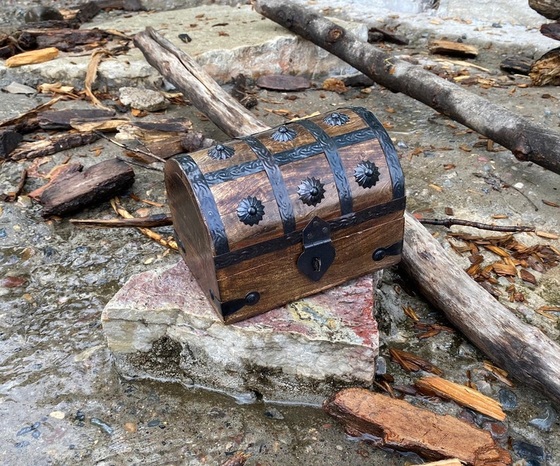 Pirate Wooden Treasure Chest Keepsake Box Kids Toy Chest Rustic Storage and Decorative Wood Box Wedding Favor Unique Jewelry Box image 1