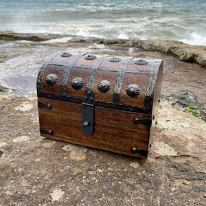 Pirate Wooden Treasure Chest - Keepsake Box - Kids Toy Chest - Rustic Storage and Decorative Wood Box - Wedding Favor - Unique Jewelry Box